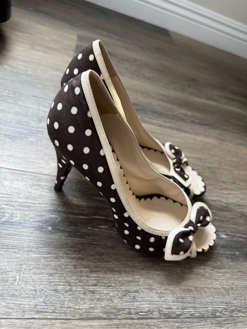 Moschino Polka Dot Peep-Toe High Heels in Brown and White 37.5